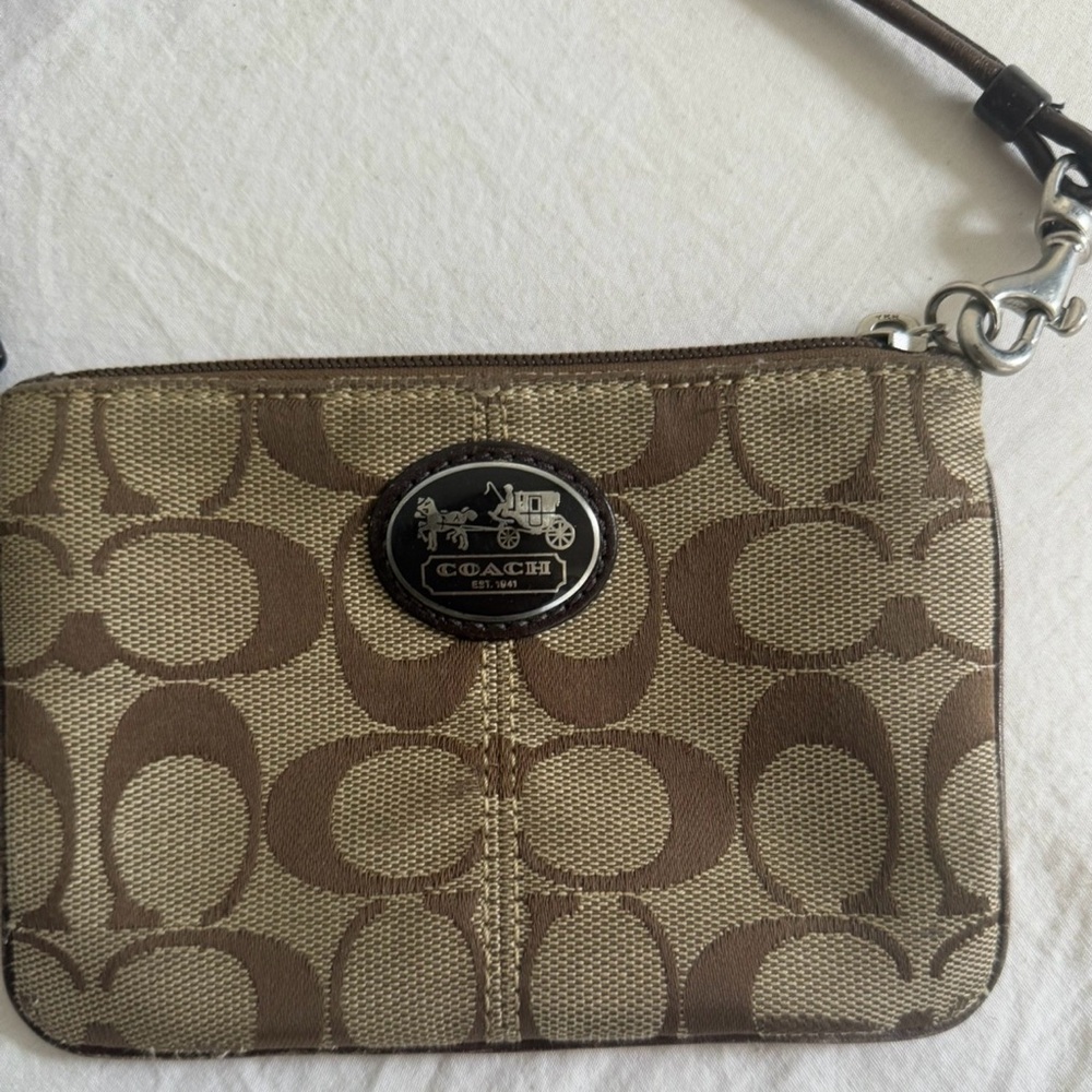 Coach Tan and Brown Signature Wristlet